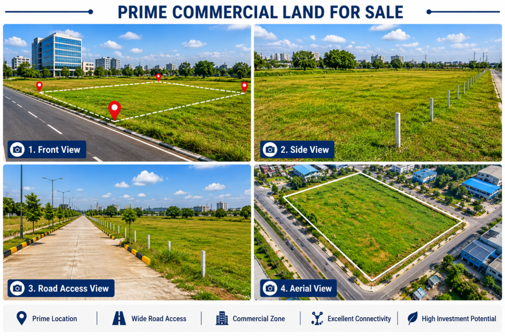 Prime commercial land available in a fast-growing business location with wide road access and excellent connectivity.